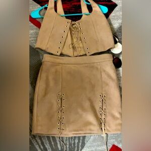 Faux suede skirt set